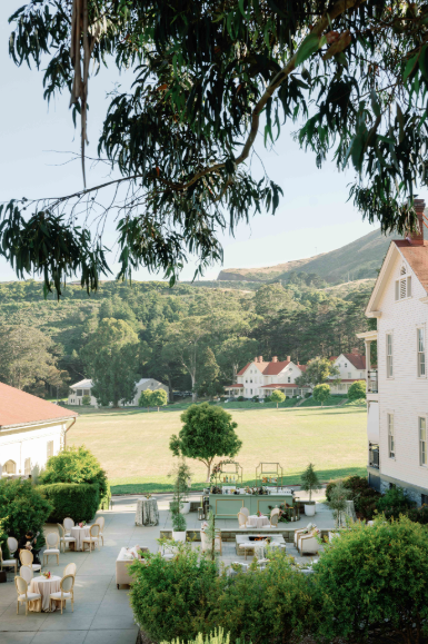 A picturesque outdoor wedding venue surrounded by lush greenery in San Francisco