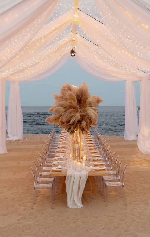 A stunning Caribbean wedding setup with a pristine sea backdrop