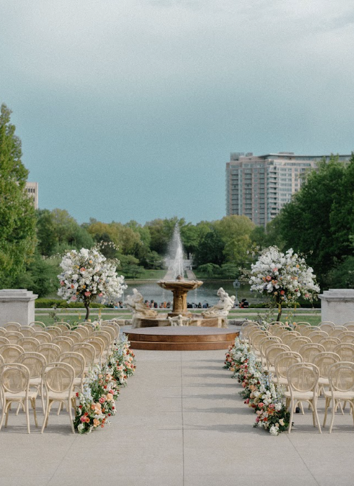 Lake Side view with floral and fountain arrangements