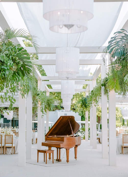 A piano setup in white background