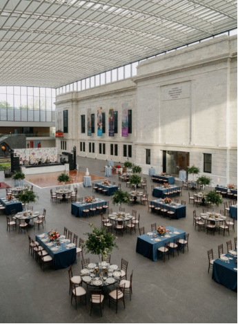 Dining area at a wedding.