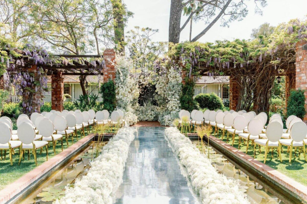 A beautifully decorated outdoor wedding venue