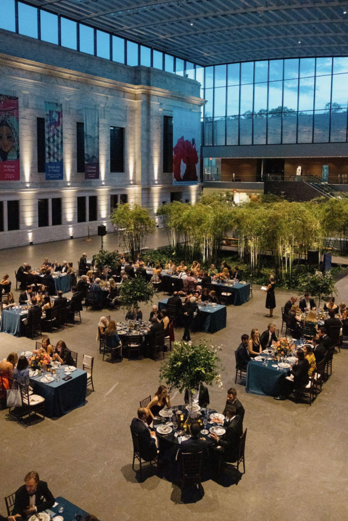 a dinner set-up at a wedding.