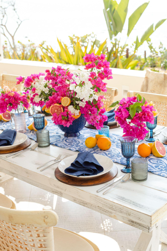 decor with vibrant pink flowers.