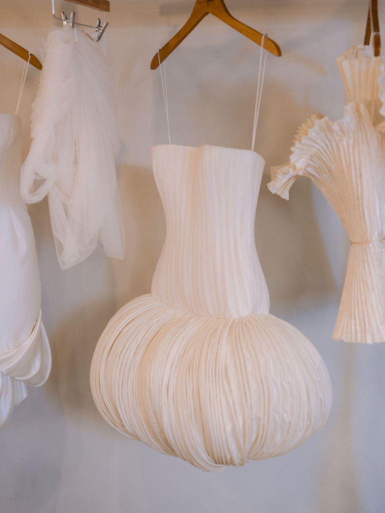 a white wedding gown.