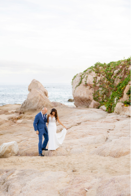 a bride and groom on their wedding day.