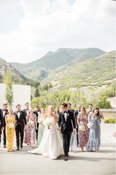 a bride and groom with their guests at an Austin wedding.