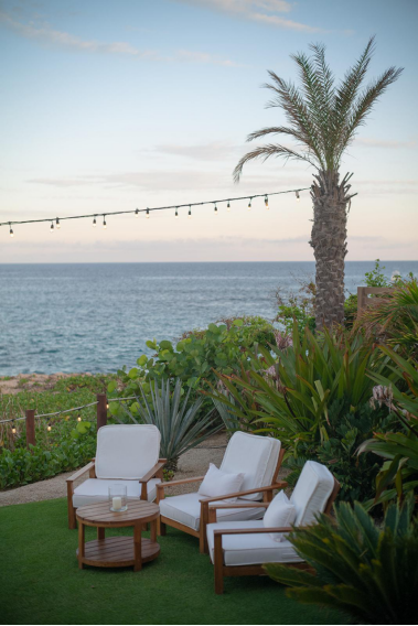 a beach side wedding with plants