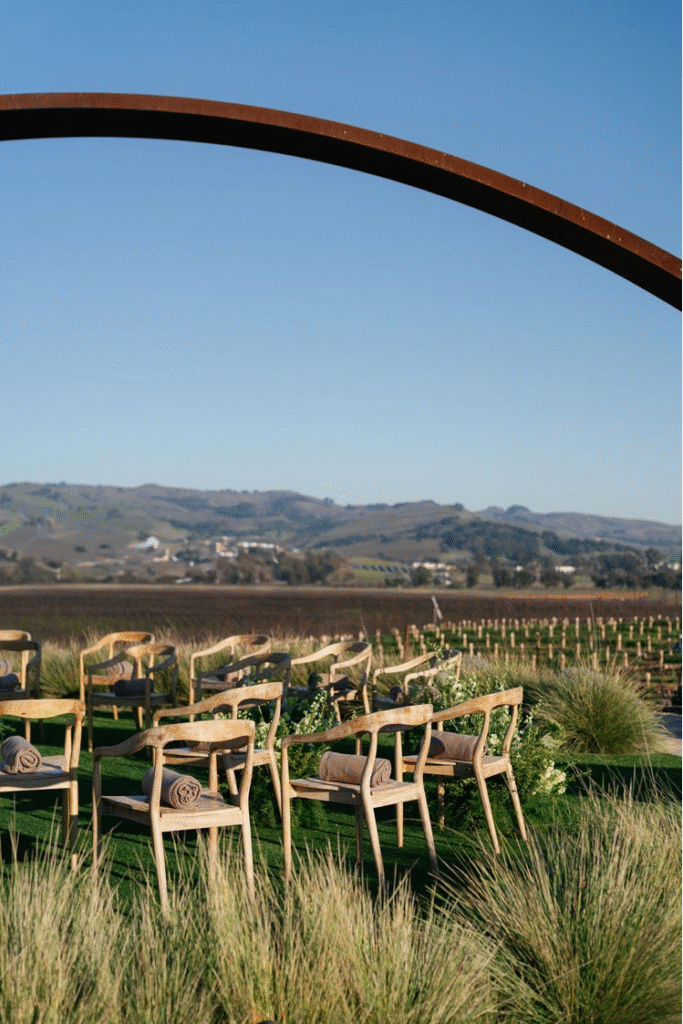 wooden chairs at a wedding ceremony
