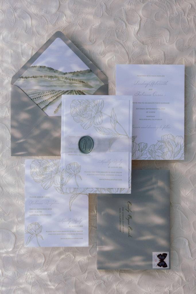A set of custom wedding stationery.