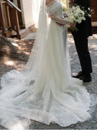 A bride and groom standing together
