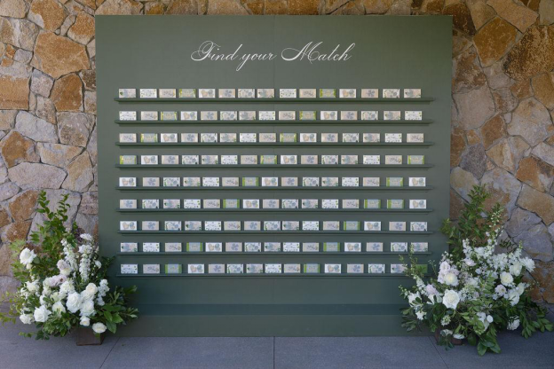 A wall of wedding favors