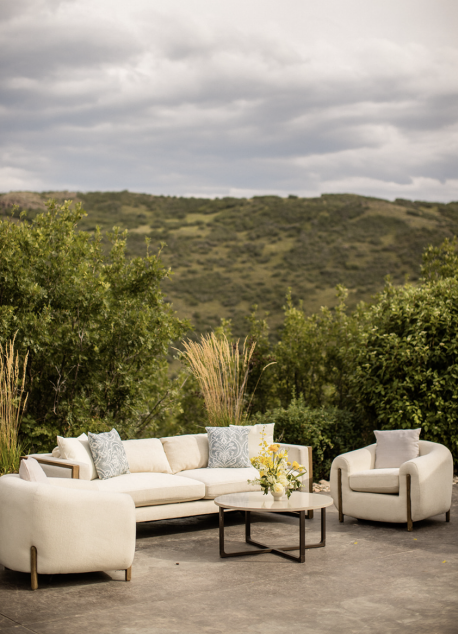 Outdoor seating at a wedding reception