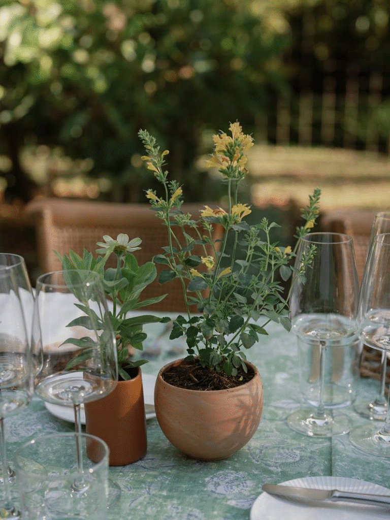 a chic plant pot on the dinner table.