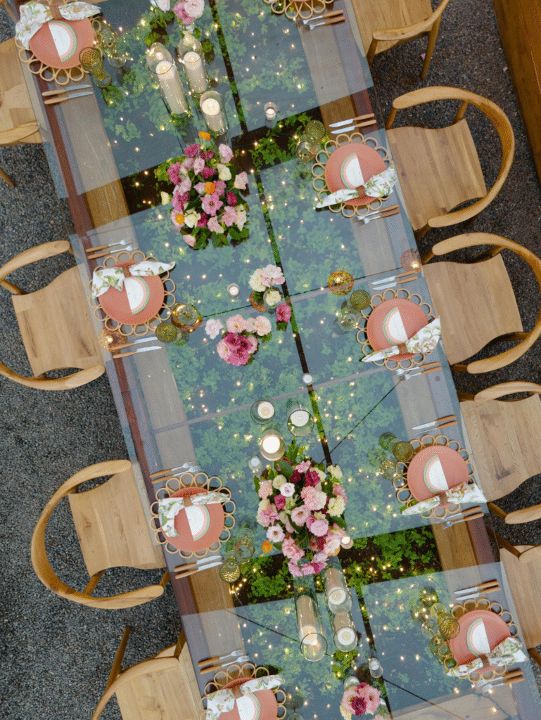 A table with custom napkins that guests can take home.