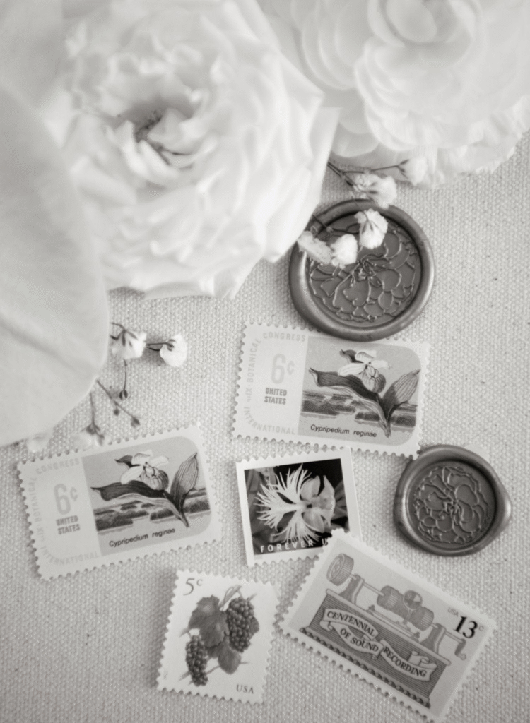 A close-up of wedding stationery.