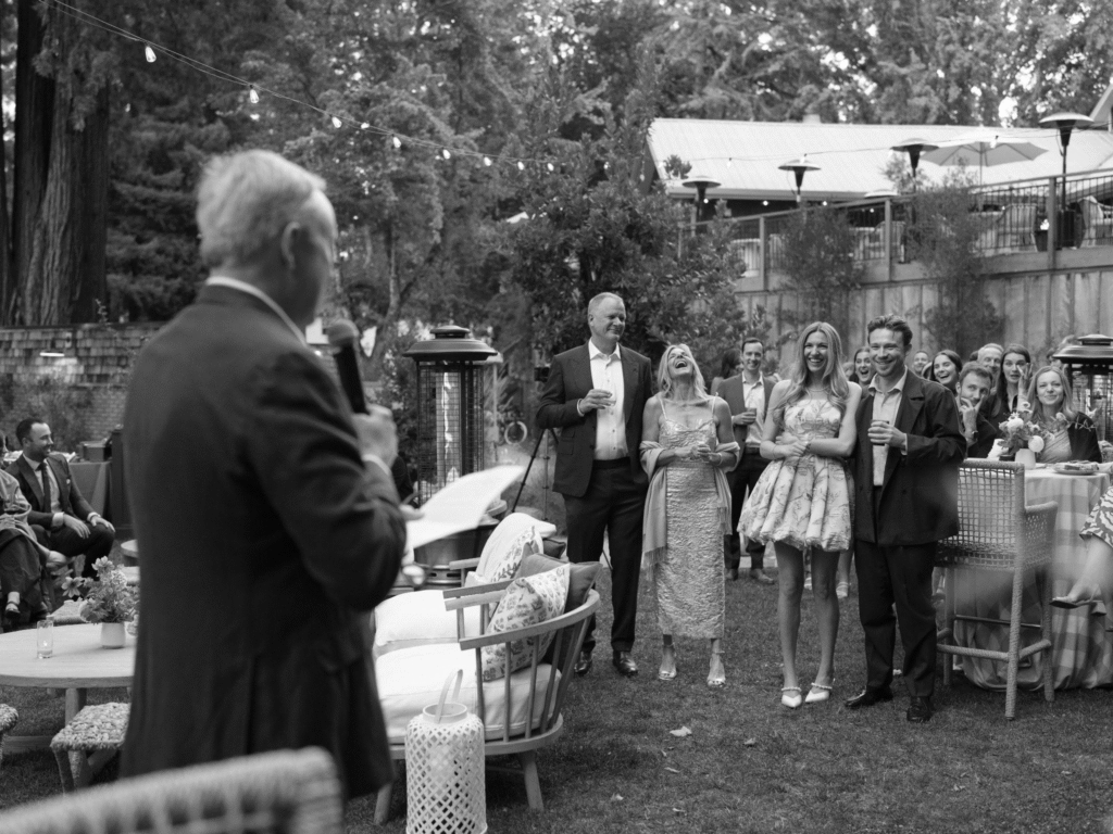 A guest delivers an emotional wedding speech.