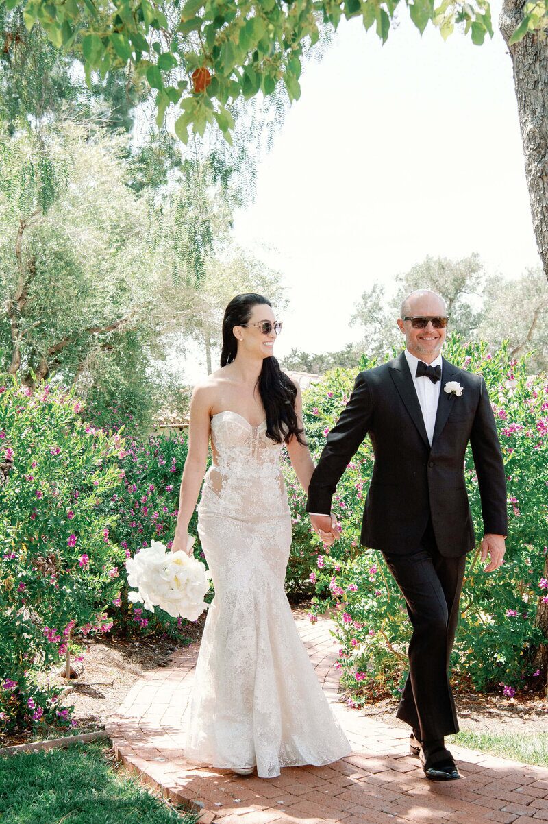 Bride wearing a modern wedding dress.