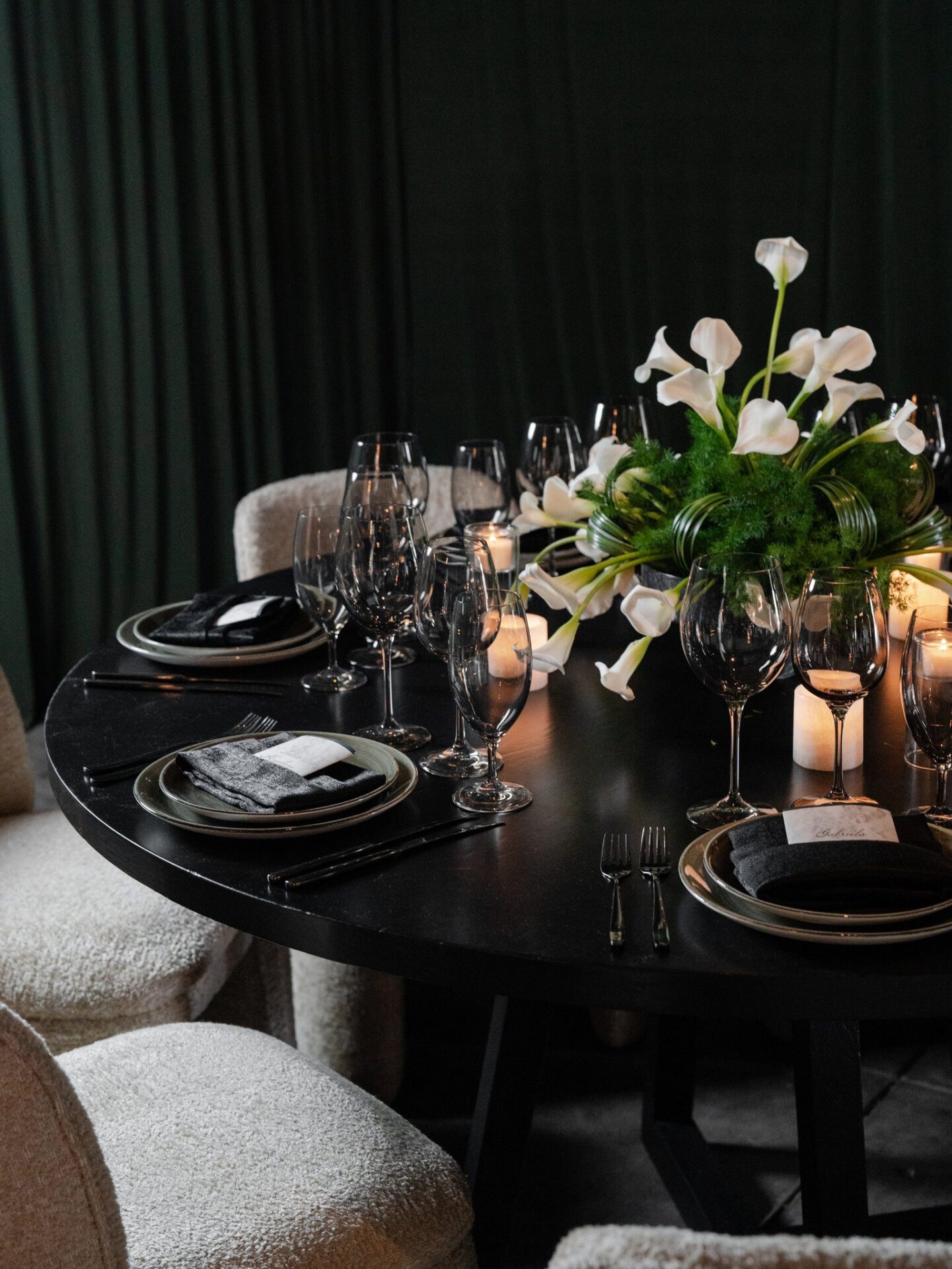 a floral arrangement on a wooden table.