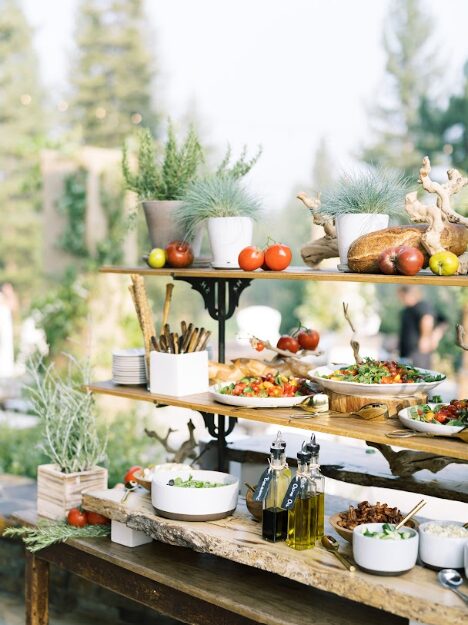 A salad bar set up at a wedding.