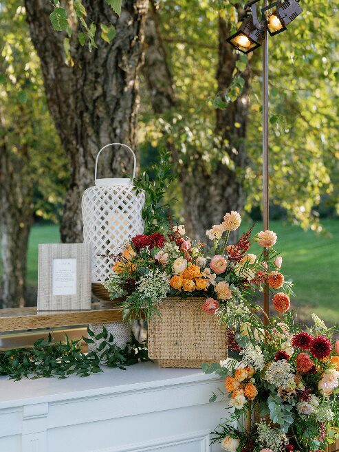 An image of flower décor against a tree