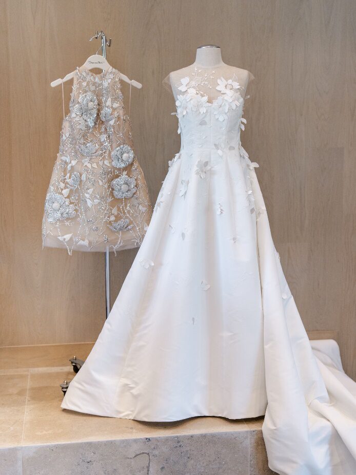 Bride’s outfits for the wedding ceremony and the party