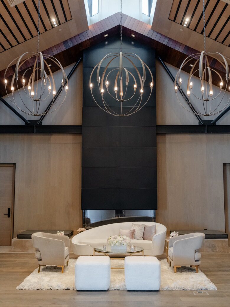 Chandeliers inside the wedding venue