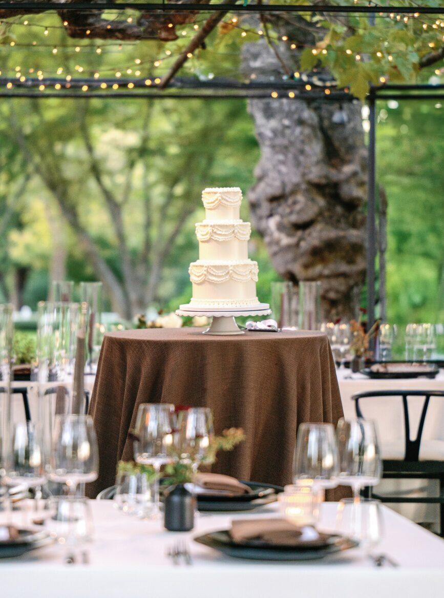 a tiered cake at a wedding.