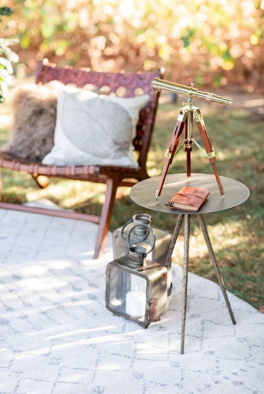 A telescope and a booklet decoration at a wedding